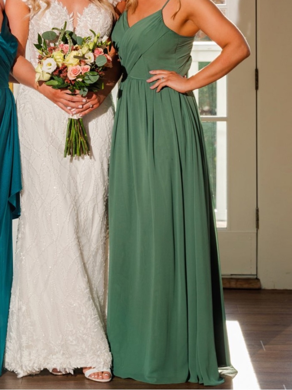 Azazie Olive Green Spaghetti-Strap Maxi Gown